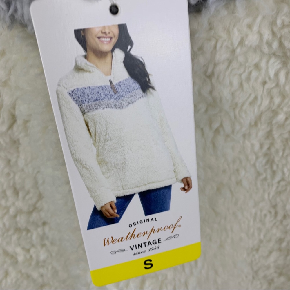 Weatherproof Cream Chevron 1/4 Zip Faux Fur Sherpa Lined Pullover Women’s Small - Picture 8 of 10